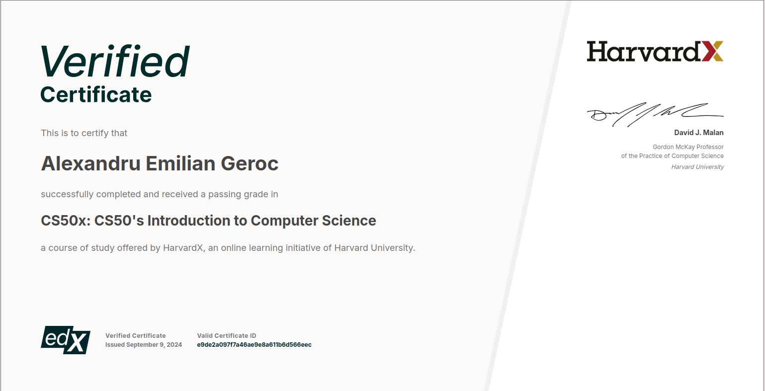 CS50x: CS50's Introduction to Computer Science